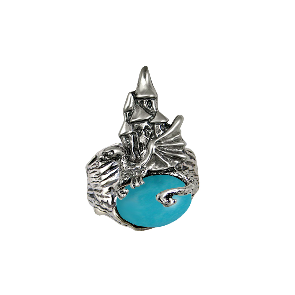 Sterling Silver Dragon And Her Castle Ring With Turquoise Size 9